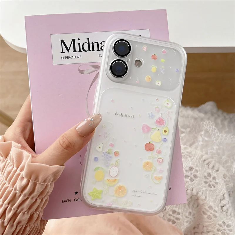 fashion phone cases Kawaii Clear Watercolor Fruit Print Phone Case for iPhone 15 16 17 Pro Max Shockproof Protective Cover