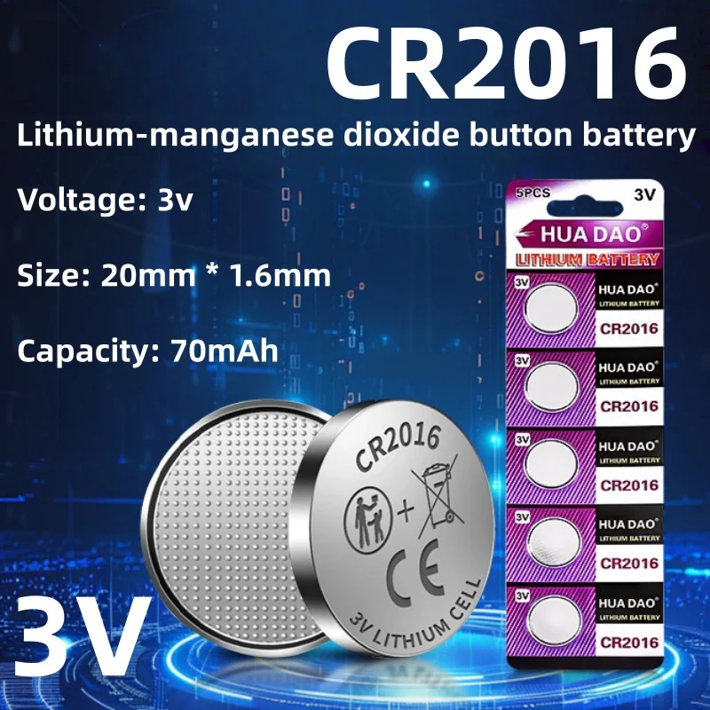 

CR2016 Button Coin Cell DL2016 ECR2016 BR2016 3V Lithium Battery 3V 70mAh for Watch Car Key Remote Computer Motherboard