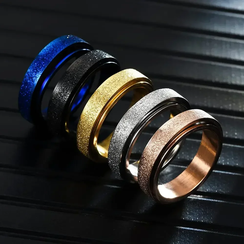 Anillo giratorio de ansiedad de 6mm para hombre y mujer, anillos giratorios de acero inoxidable con chorro de arena de arcoíris, accesorios antiestrés, regalo