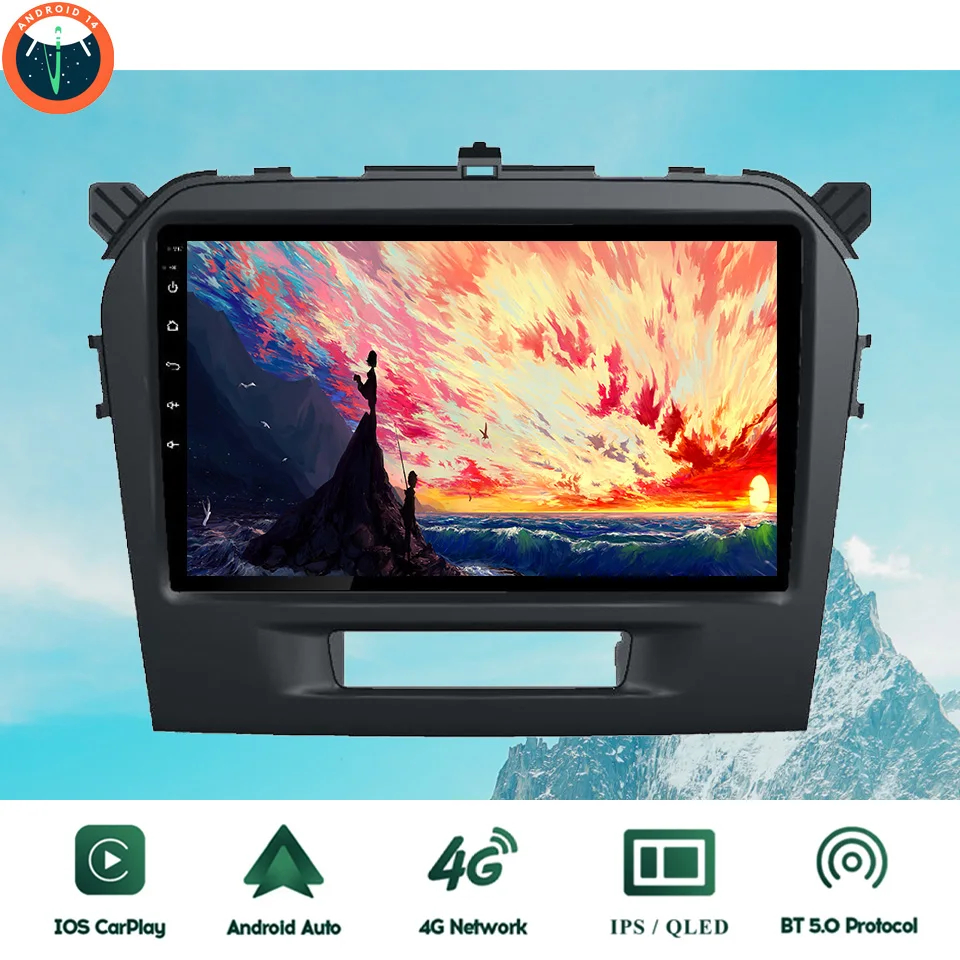 

9'' QLED Android 14 8G+128G Car Radio Stereo Audio Video Multimedia DVD Player For Suzuki Vitara 2016 - 2022 GPS Navigation RDS