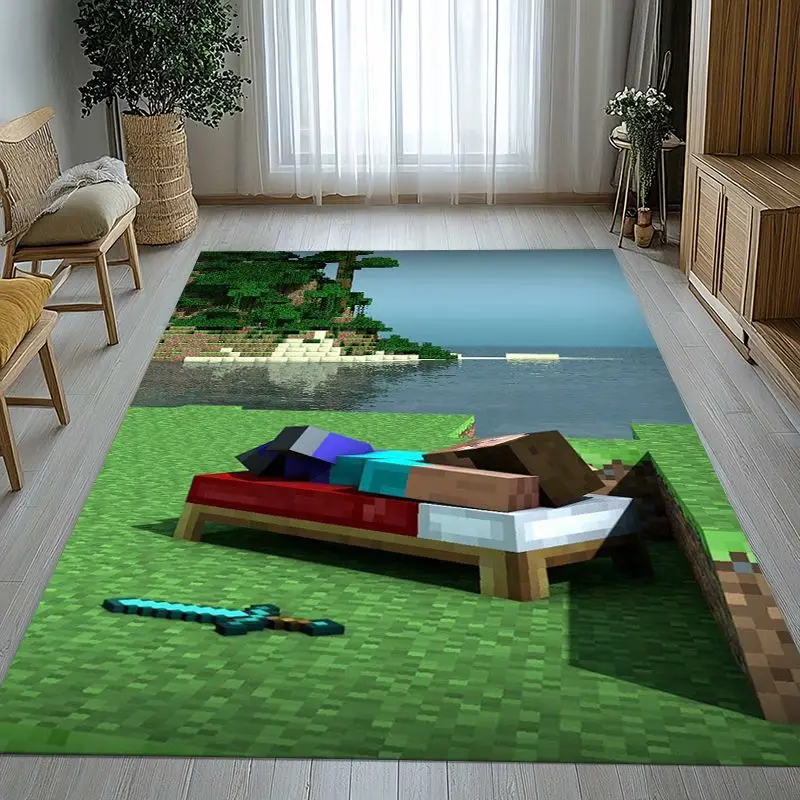 Block Style S-Sandbox Pixel Game Cartoon Soft Non-Slip Large Area Rug for Living Room,Bedroom Carpet Mat for Sofa,Home Decor