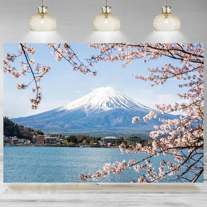 Spring Cherry Festival Backdrop Mount Fuji Cherry Blossoms Photographic Background Theme Party Decor Japan Naturer Banner Pro