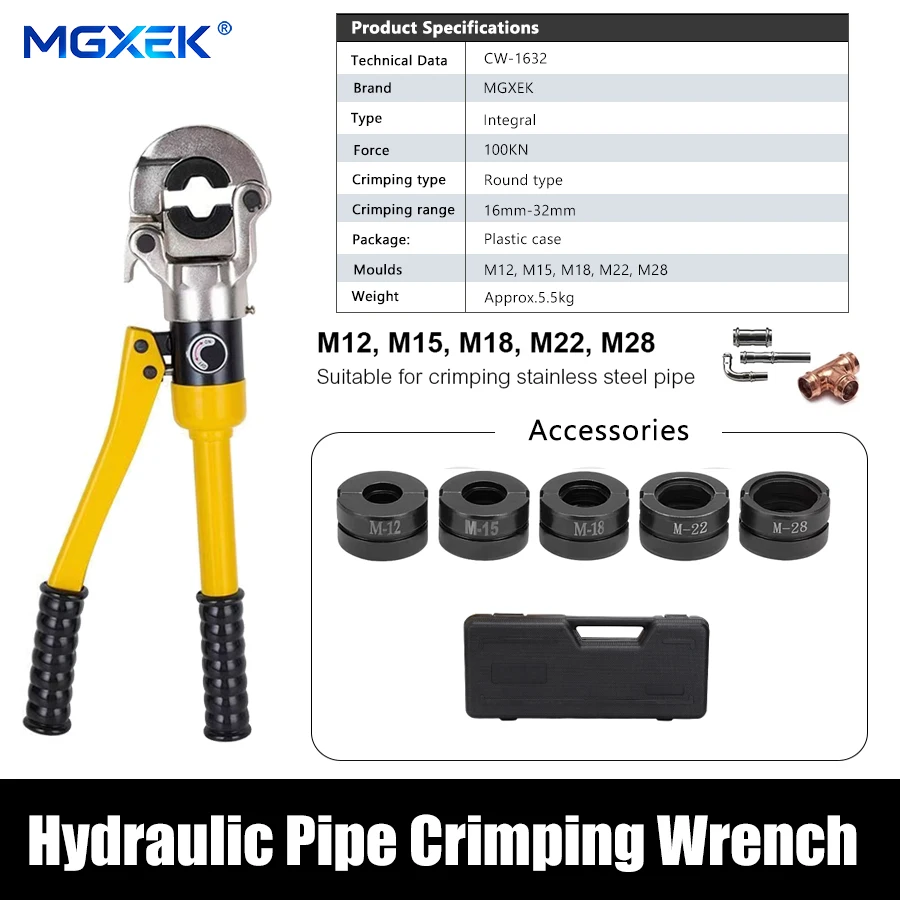 

MGXEK Europe Warehouse Hydraulic Pex Pipe Crimping Tools for Pex,Stainless Steel and Copper Pipe with TH,U,V,M,VAU jaws
