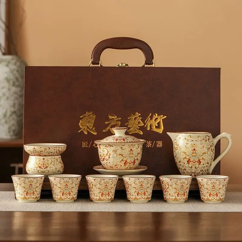 DSA complete tea set, ceramic teapot, kung fu teacup, high-end gifts for elders in a gift box