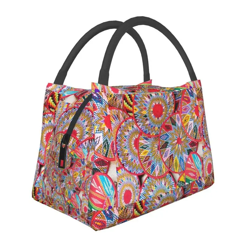 

Ethiopian Plates Pattern Insulated Lunch Tote Bag for Women Sefed Resuable Thermal Cooler Bento Box Work Travel