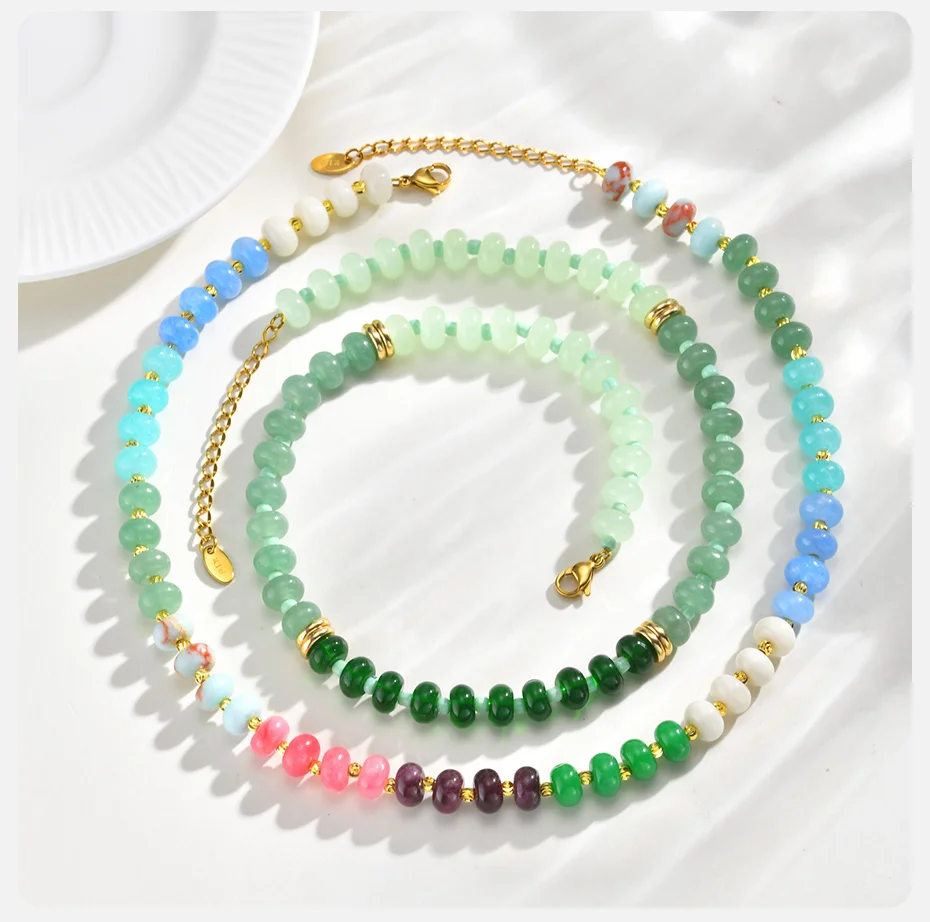 Vnox mehrfarbige, simulierte Steine, handgefertigte Halsketten, bunte Natursteinperlen, Halsband, Sommer, Strand, trendiger Boho-Schmuck, Geschenk – Detail 6