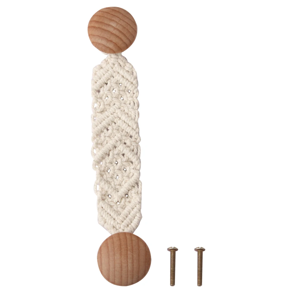 

1Set Woven Door Knob Wooden Drawer Handle Smooth Polished Classic Style Household Furniture Cabinet Decorative Accessory