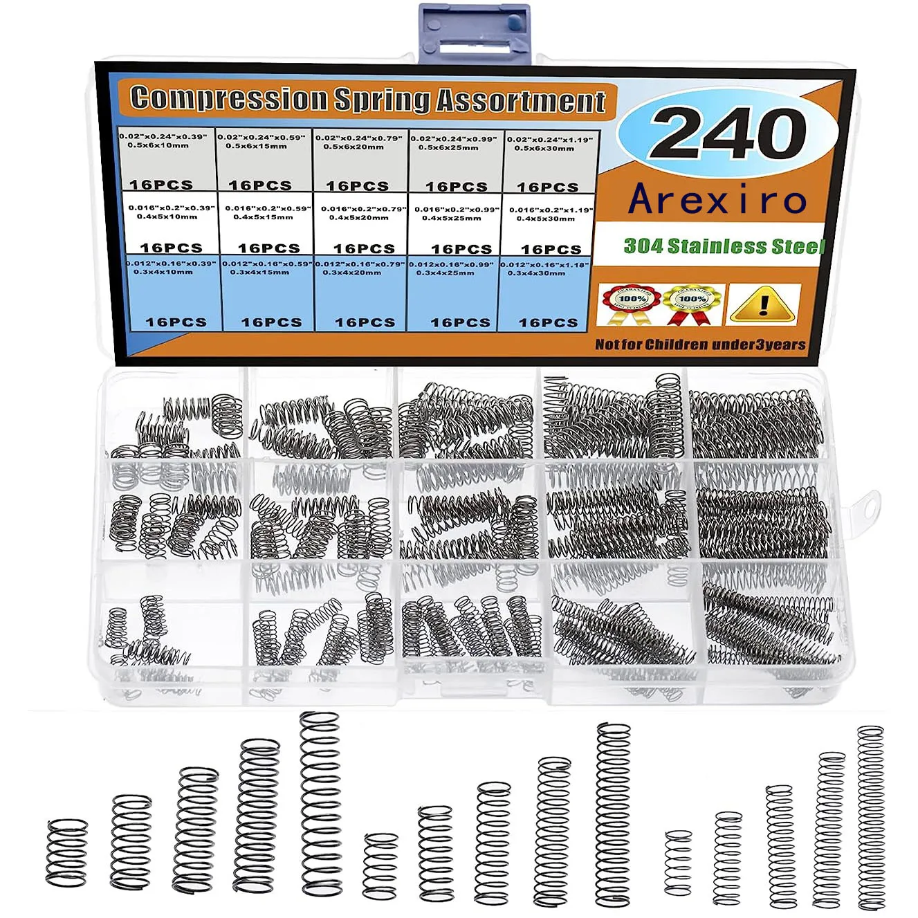 240pcs 15 Sizes Compression Springs Assortment Kit, Mini Stainless Steel Springs for Repairs, 0.39\