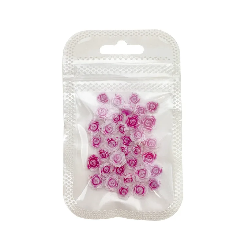 50Pcs Resin Gradient Rose Nail Art Charm 3D Mixed Size 6mm + 8mm Carving Camellia Flowers Nails Rhinestones Manicure Accessories