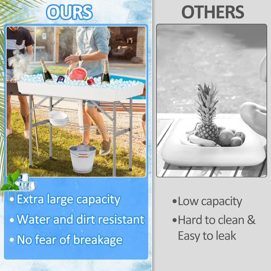 طاولة تبريد الثلج المحمولة 4 أقدام في الهواء الطلق مع تصميم استنزاف وقابل للطي تنورة مطابقة قابلة للإزالة للتخييم في الهواء الطلق والشواء