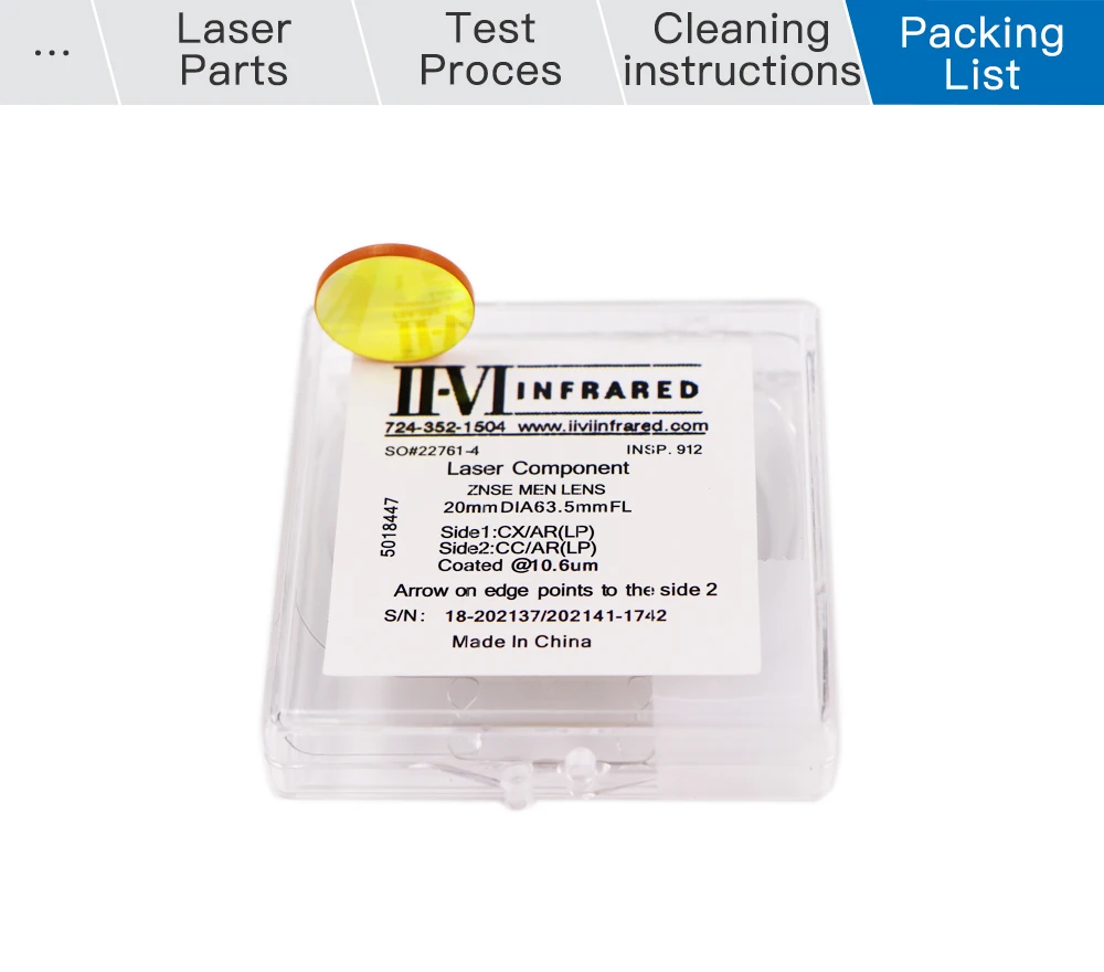 Fonland II-VI INFRAROT CO2-Laser-Fokuslinse, Durchmesser 19,05 mm, 20 mm, FL 38,1 50,8 63,5 76,2 101,6 mm, für CO2-Laserschneidemaschine – Detail 8