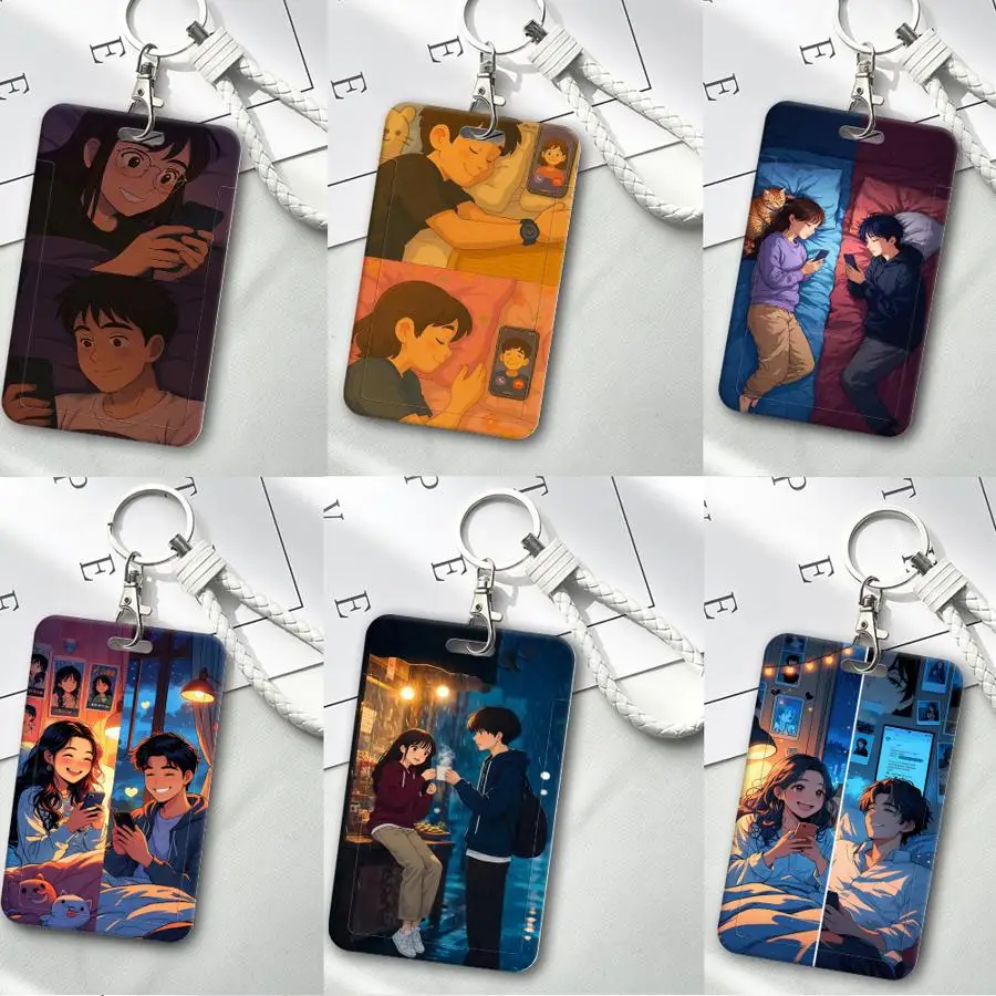 Couple Fashion Cute Cover Case 1Pc Card Holder Retractable Credit Card Holders Holders Child Bus with lanyard Bank ID Badge