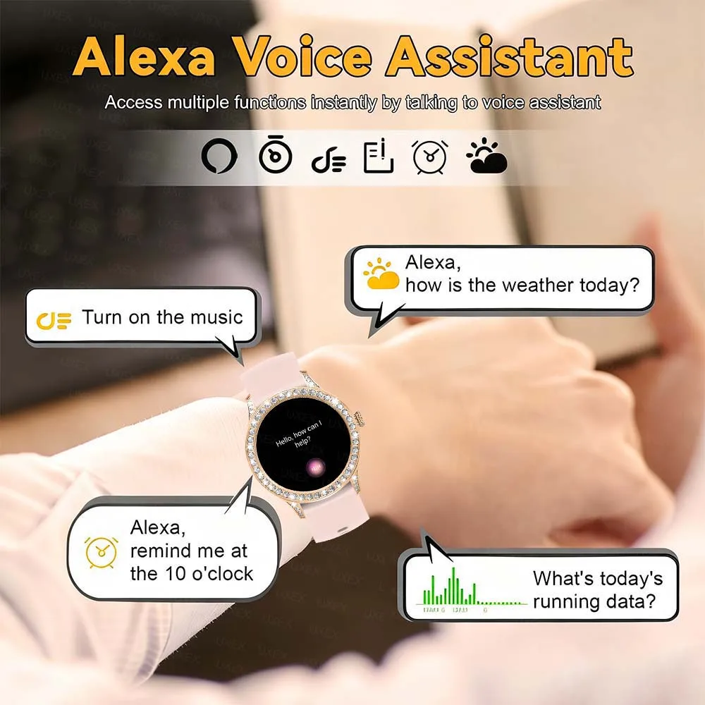 Fashion Smartwatch Women 1.27” Wireless Call Remote Photo Music Control Alarm Clock Pedometer Suitable For Family Friends Lovers