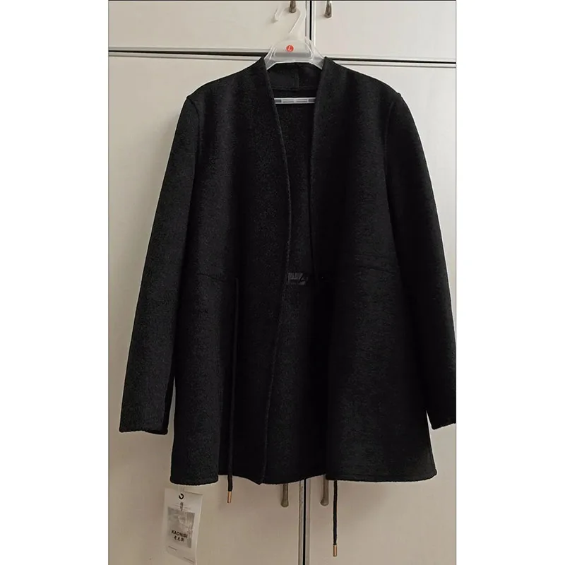 Damski płaszcz wełniany dwustronny 2025 wiosna jesień nowy kobiecy lekki elegancki prosty płaszcz wełniany z podwójnym aksamitem i długim rękawem ﻿