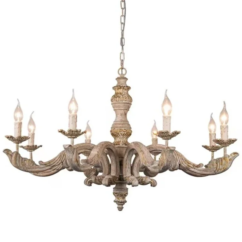 American retro French solid wood chandelier, French creative living room villa soft decoration designer lamps