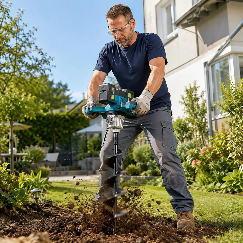 42V 6in Brushless Cordless Earth Auger, 6-Speed Reverse Post Hole Digger with 2×4.5AH Battery & Charger for Tree Planting