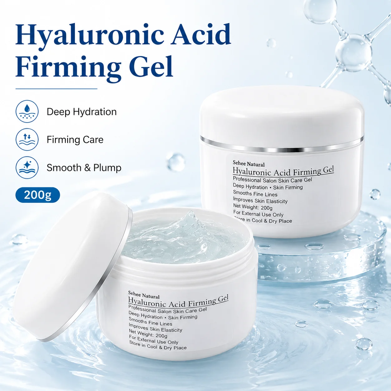 HA Firming Gel Skin Moisturizing Gel Lightweight Body Care for Hydrated Elastic-Looking Skin