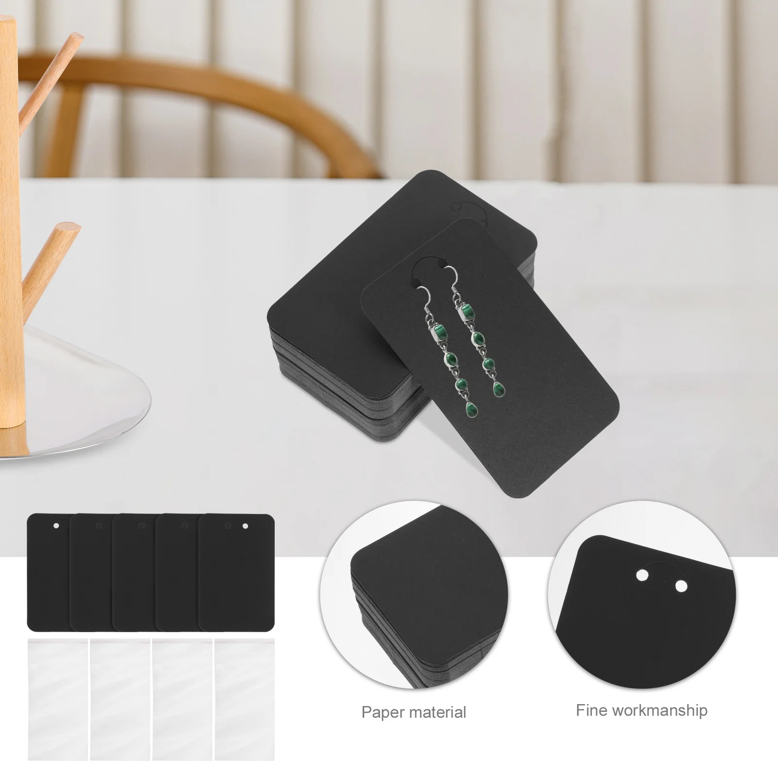 

1Set Keychain Display Cards Paper Jewelry Holder Cards with Pre Cut Holes Self Sealing Bags for Keyring Packaging Necklace