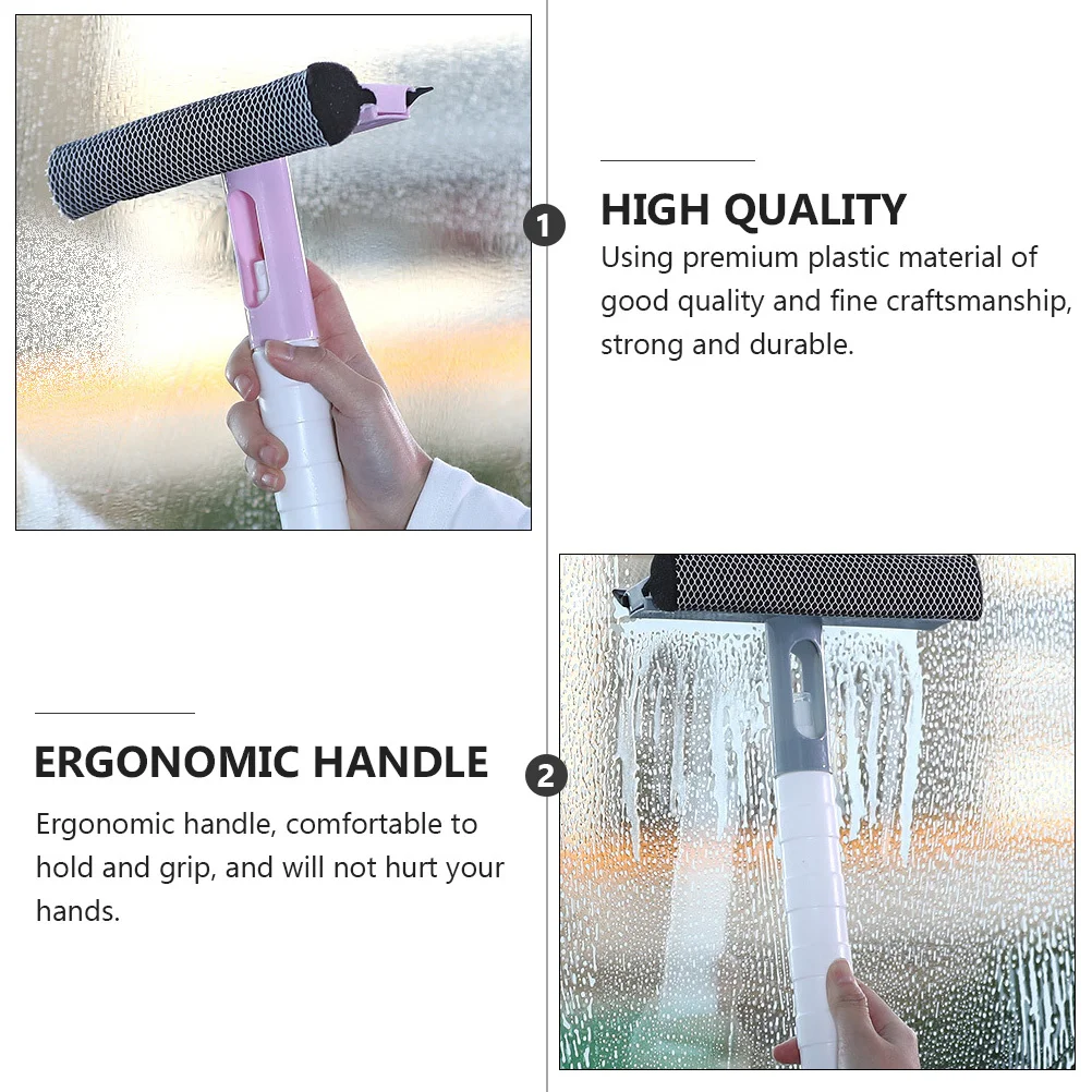 

2Pcs Double-Sided Window Cleaner Glass Squeegee Premium Plastic Ergonomic Handle 3-in-1 Wet Dry Use for Bathroom Kitchen Balcony