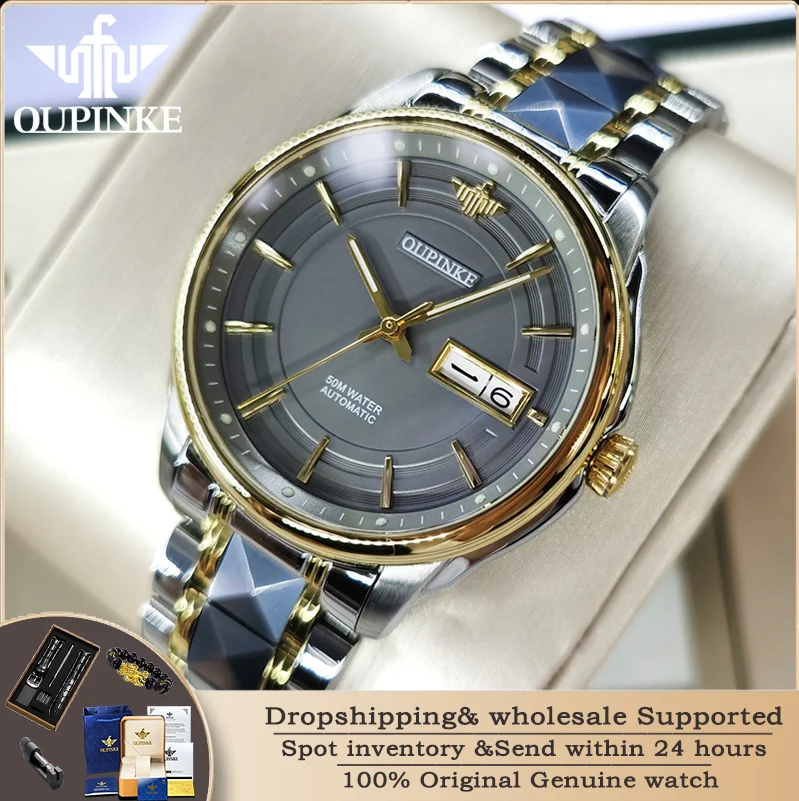 

OUPINKE 3170 Luxury Fully Automatic Mechanical Men Watch Classic Business Dual Calendar Tungsten Steel Strap Original Men Watch