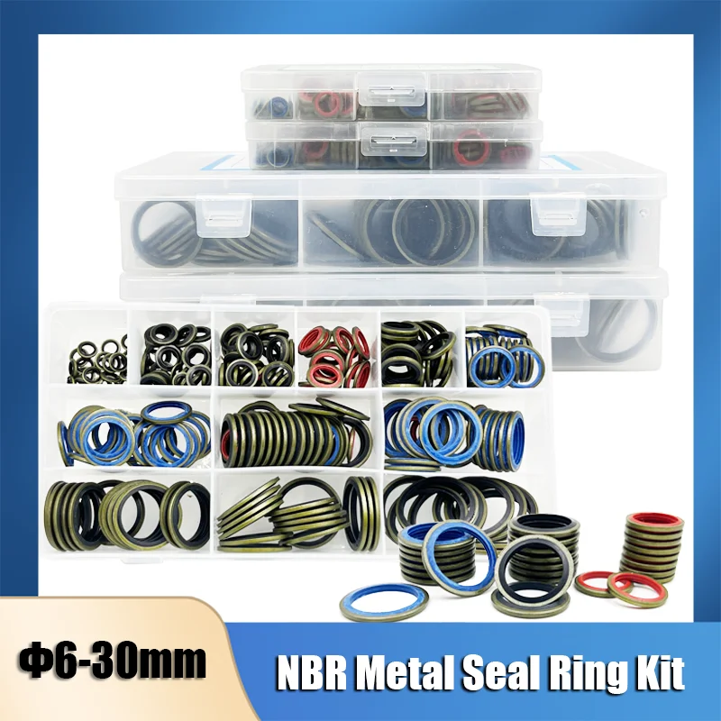 High Press Hydralic Rubber Oil Pip Bonded Washer 100/245pcs NBR Metal Seal Ring Drain Plug Gasket Fit Combined Sealing Ring Set