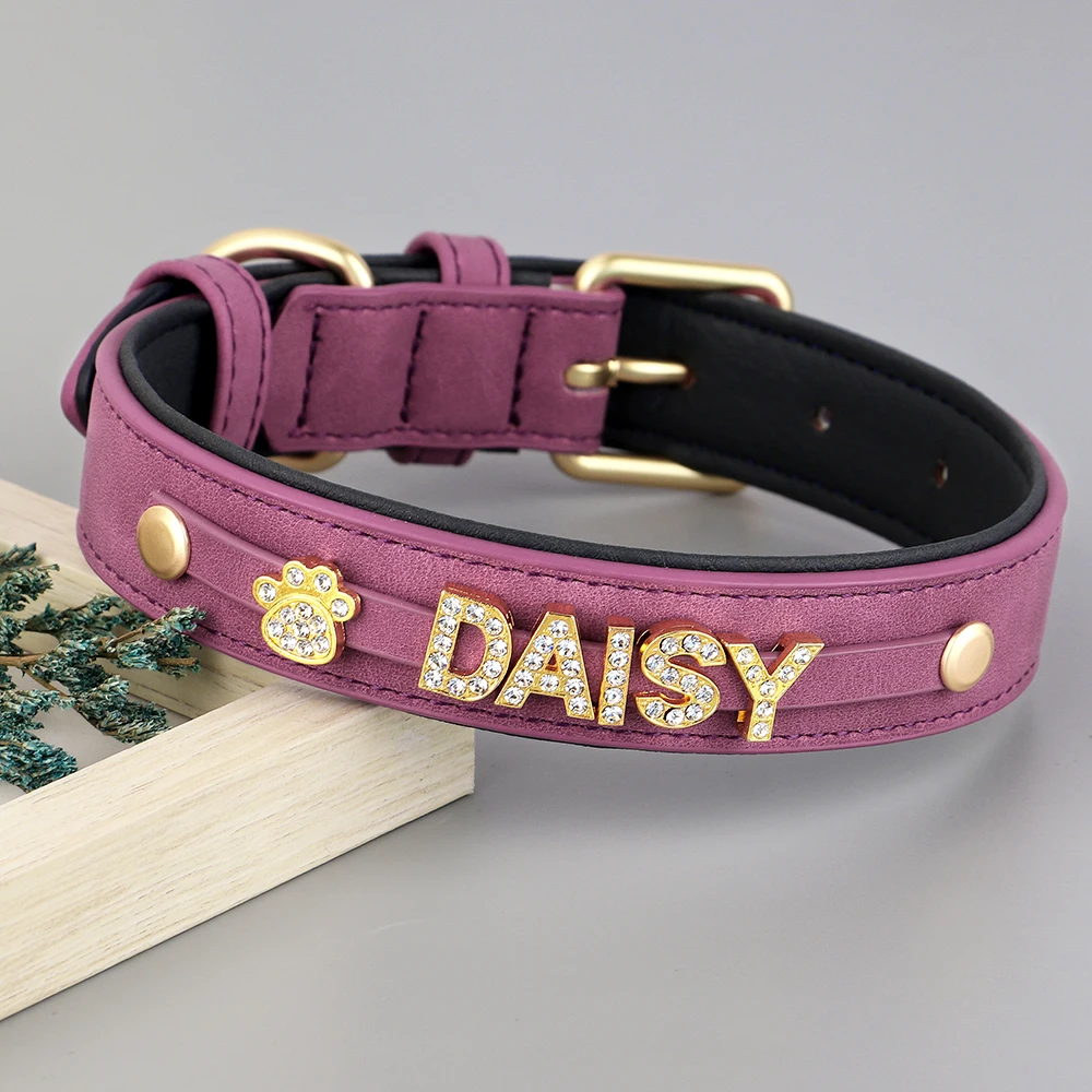 Personal isierte weiche Hunde halsband Pu Leder Welpen Katze ID Halsbänder kostenlos Strass Charme Hund Zubehör für kleine mittlere Hunde Chihuahua – Detail 15
