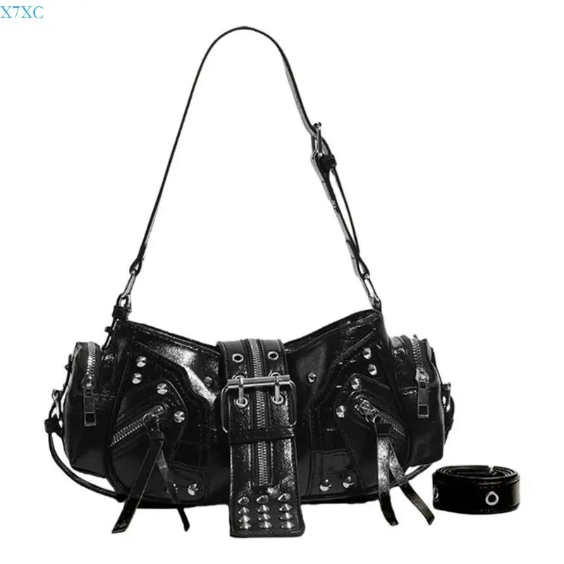 

X7XC Punk PU Leather Shoulder Bag Evening Handbag Underarm Purse for Daily Use