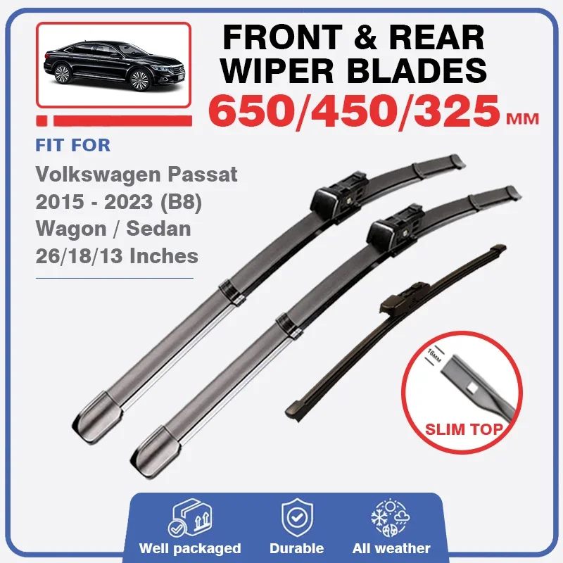 Front Rear Wiper Blades Set For VW Volkswagen Passat B8 2015 - 2023 Windshield Brushes Windscreen Window Washer Silicone 2018