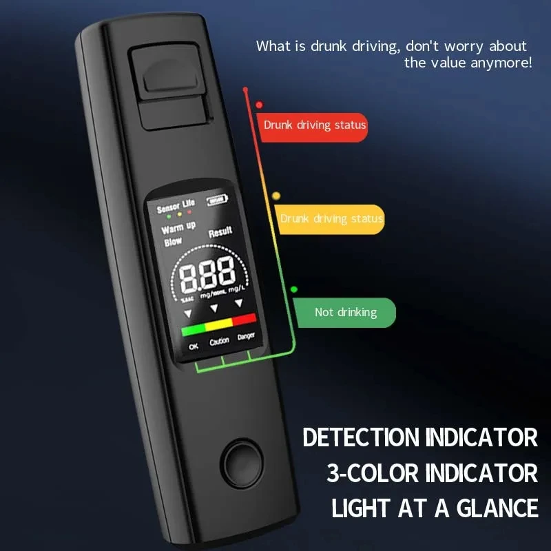 Portable Alcohol Tester Professional High Sensitivity Breathalyzer Alcohol Test Digital Breath Alcohol Tester Type-C Charging