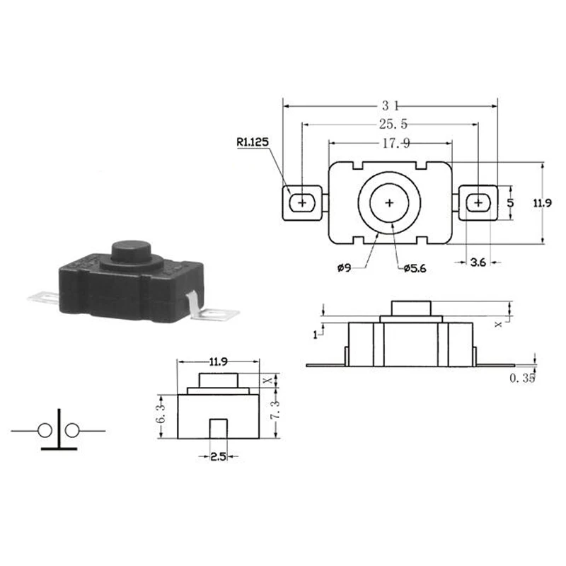 สวิตช์ไฟฉาย1.5A250V KAN-28 10ชิ้นสวิตช์แบบล็อคตัวเองปุ่มกดแบบ18X12มม. 1812-28A สวิตช์แบบกด