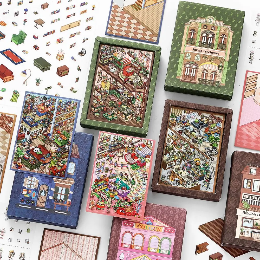 1 Set 3D DIY House Landscape Stickers Miniature Cabin Scene Visual Stacking Pasting Stickers Birthday Christmas Gift For Kids