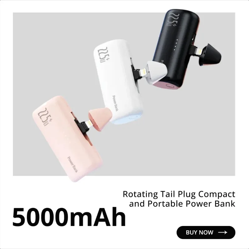 

Fast Charging Capsule Power Bank 5000mAh Rotating Tail Plug Compact and Portable Power Bank