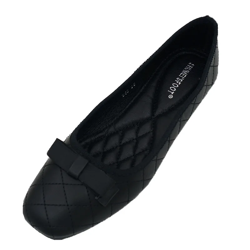 

Little Black Shoes 2025 Spring Fashion Diamond Grid Bow Square Head Shallow Mouth Flat Bottom Non Slip Casual Women's Shoes