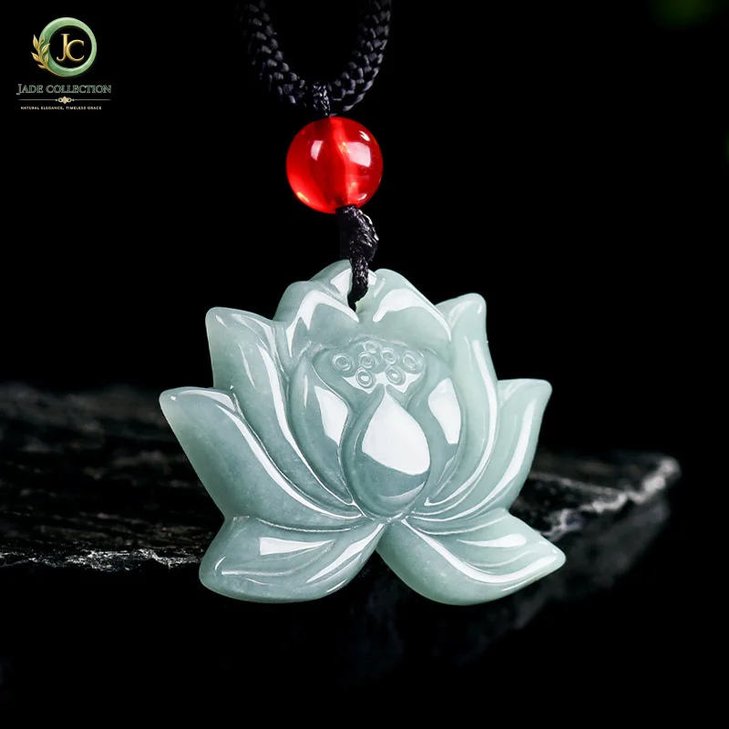 NaturalaJadeite blue water lotus pendant, ice jadeite ornament, floral design, women's style, SiHui jadeite wholesale