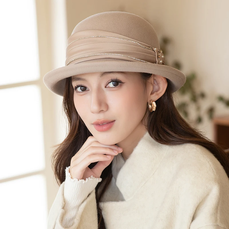 Autumn and winter hats for women, new French wool felt hats, fashionable and versatile top hats for women, Japanese style face e