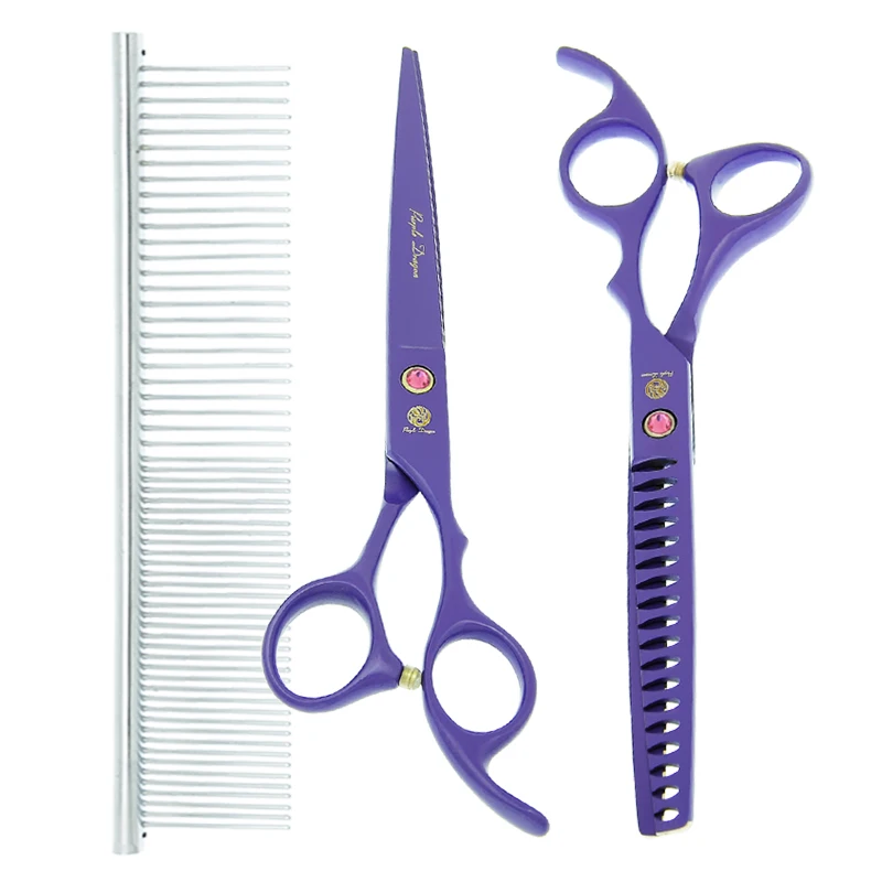 

Purple Dragon 7 inch Japanese Steel Curved Pet Cutting Shears 18 Teeth Dog Thinning Grooming Scissors Animal Fur Clippers B0039B