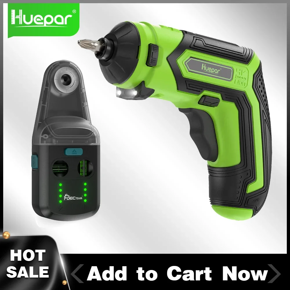 

Huepar Cordless Drill Electric Screwdriver With Green Laser Level Dust Collector Power Screw Gun With 9+1 Torque Setting,35 Bits