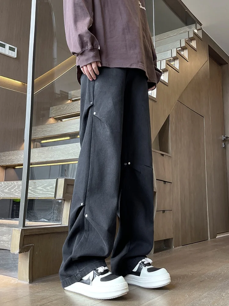 

American High Street Men's Jeans 2024 New Autumn Straight Wide Leg Pants Waed Vintage Micro Flared Pants Casual Loose Fit