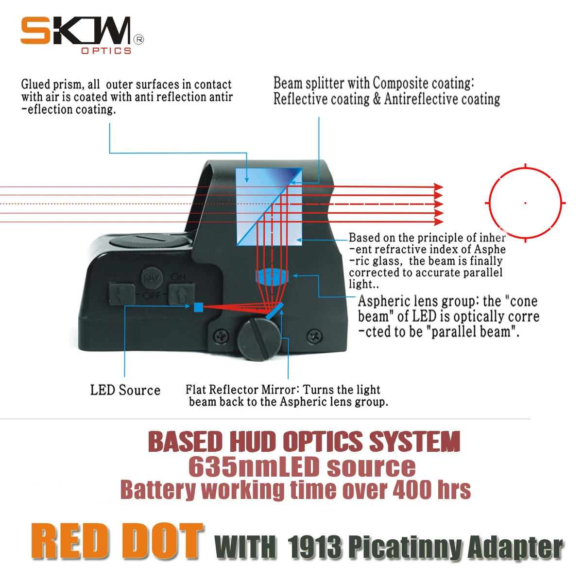 

Skwoptics-Red Dot AR Prism Rifle Scope, 1x35, Kalashnikov, AK Sight, Picatinny Rail Mount