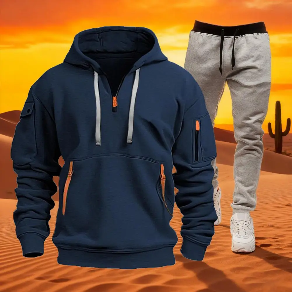 Combinaison de sport pour hommes, ensemble de survêtement athlétique avec sweat à capuche, pantalon de Jogging pour la course à pied, survêtement 2 pièces pour porter