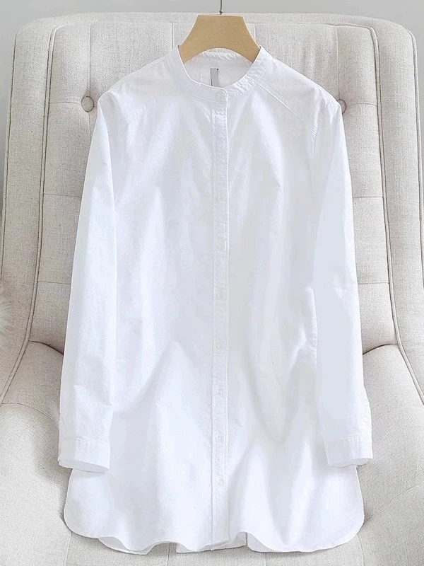 エレガントな白いスタンドカラーシャツジャケット女性の春夏カジュアルアウタースリムミディアム丈日焼け止めトップトレンディ