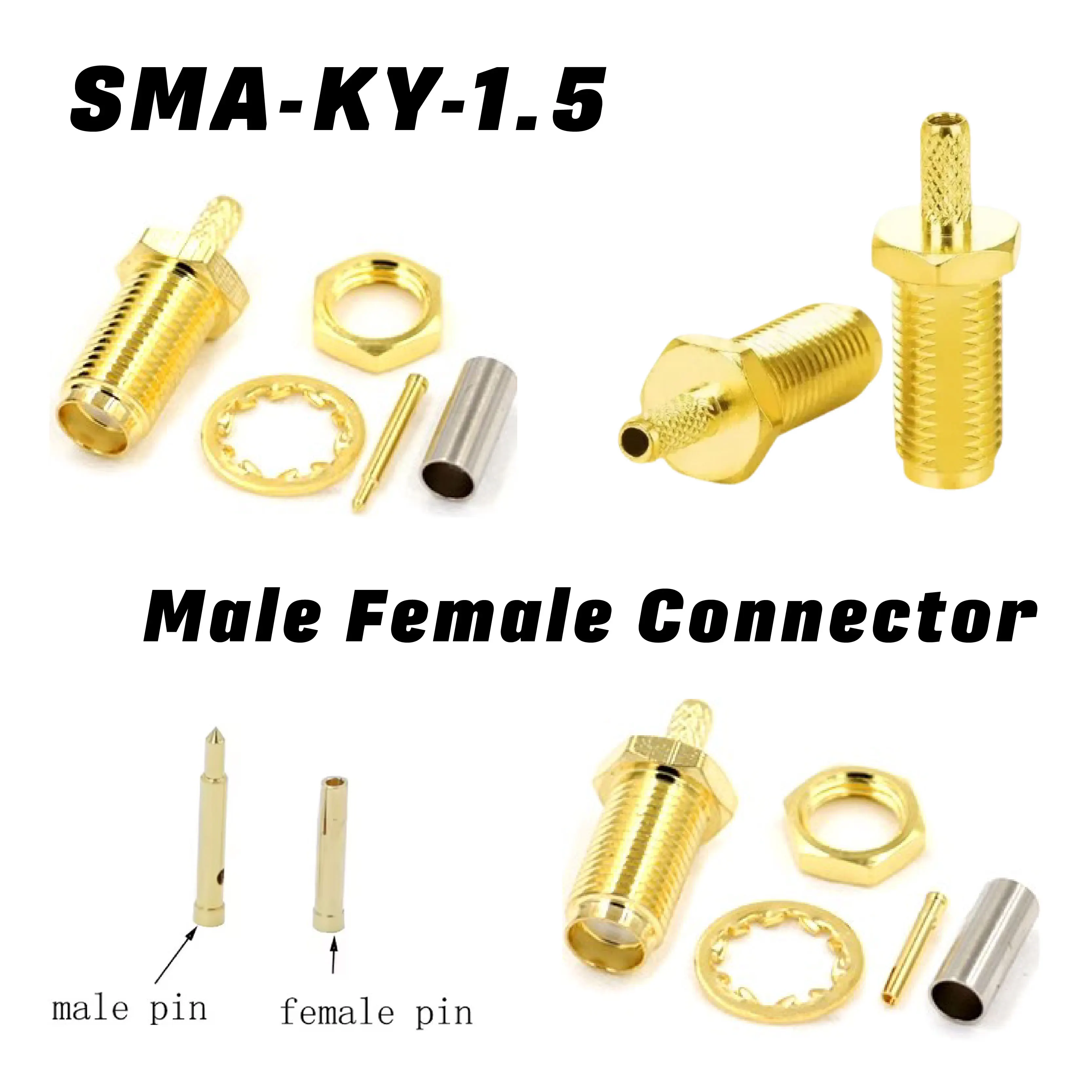 

Male Female SMA-KY-1.5 Connector Adapter Jack Nut RF Coaxial for RG174 RG178 RG316 Cable