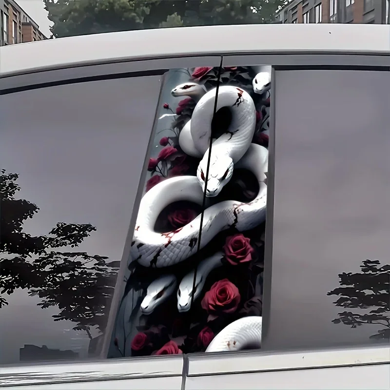 Eye-Catching Fantastic Beasts Sticker - White Anaconda & Red Roses, Cartoon Anime Style. Ideal for B-pillar of All Models.