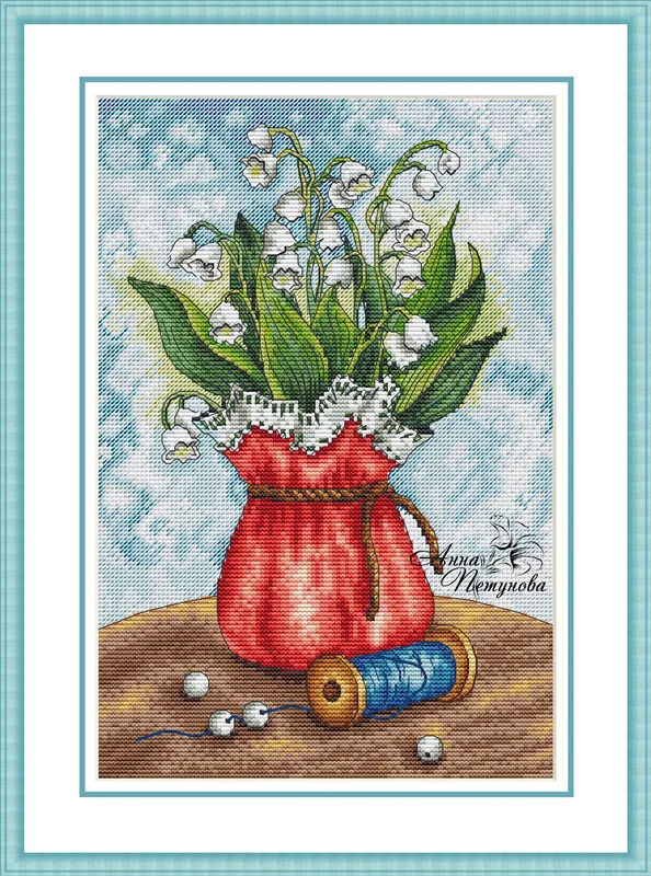 Embroidery Cross Stitch Kits, DIY Needlework, Cotton Canvas, High-Quality, Lily of the valley, 29-39