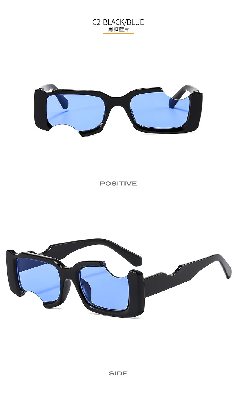 Hip Hop Quadratische Sonnenbrille Frauen Männer Off Notch Loch Design Weiße Sonnenbrille Blau Damen Vintage Brillen UV Schutz – Detail 7