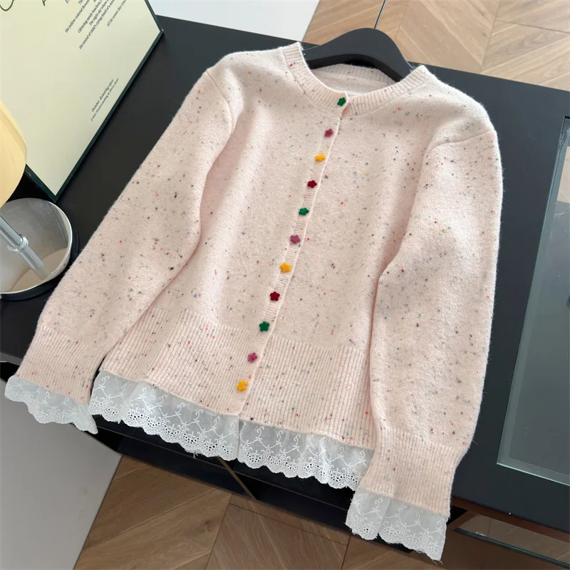 

Women's Outer Wear Lazy Style O-Collar Twist Cardigan Loose Sweater Tops New Autumn Winter Retro Star Button Knitted Sweater