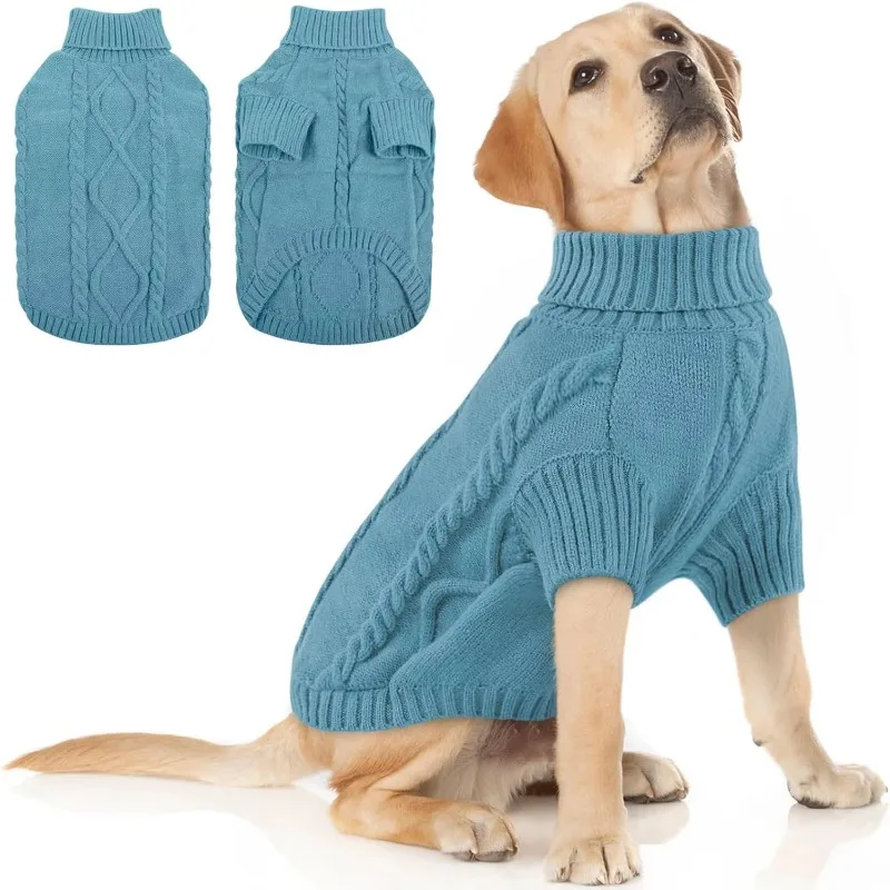 

New Designer Classic Dog Sweater Wholesale Pet Clothes Big Dogs Winter Warm High Collar Knitted Dog Sweater Custom