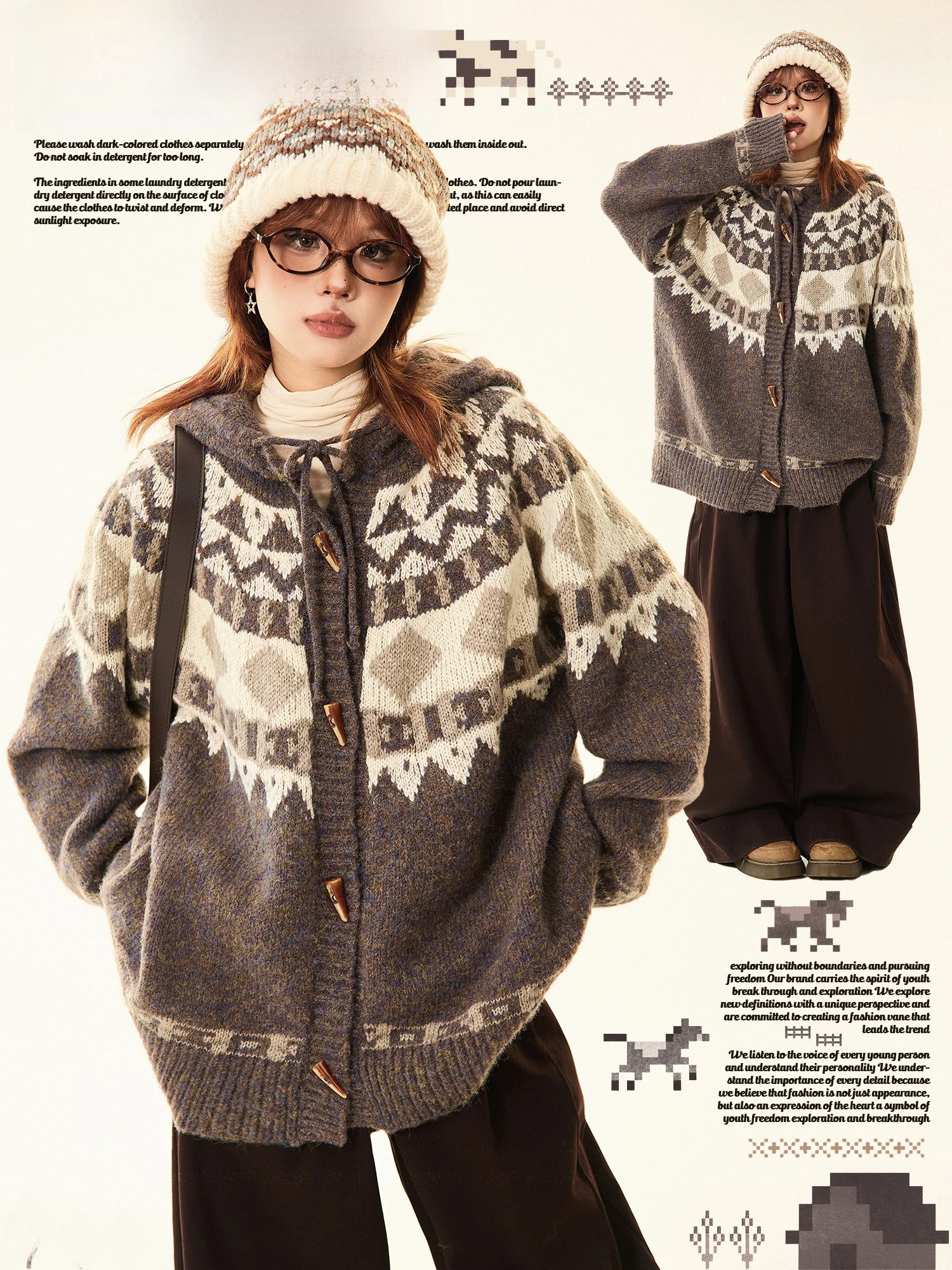 

Loose Women's Knitted Cardigan Sweater with Horn Buttons Casual Autumn Winter Outerwear for Couples MAIKAO Vintage Sle