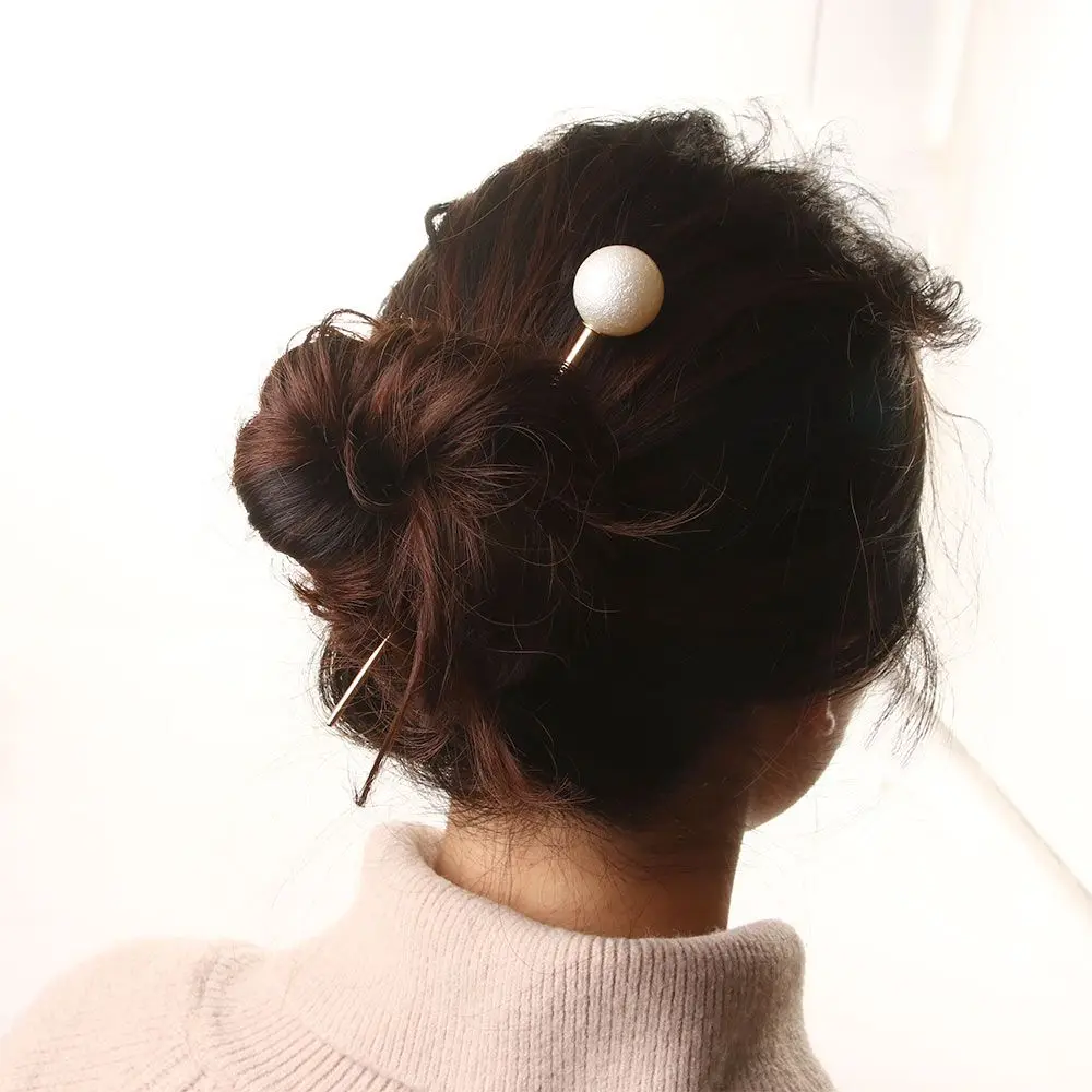 Simple Women Wedding Metal Headdress Hair Style Tools U-shaped Hairpin Hair Accessories Pearl Hair Stick