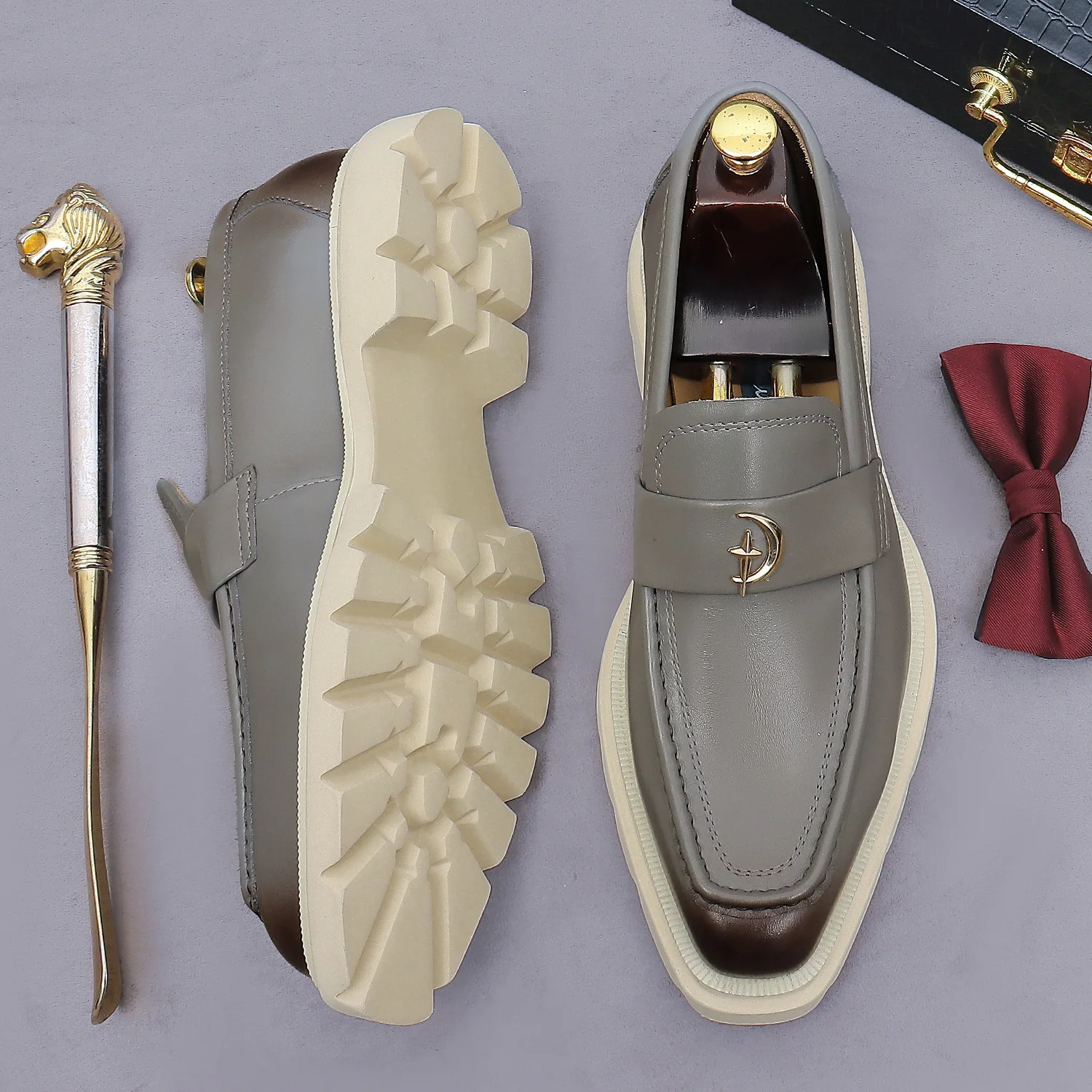 Men Genuine Leather Loafers Slip On Soft Surface Thick Sole Retro Business Formal Shoes Cowhide Lightweight Casual Dress Shoes